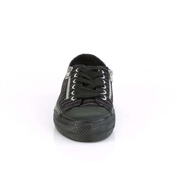 Demonia Deviant-06 Black Canvas/White Pinstripes Schuhe Herren D712-386 Gothic Sneakers Schwarz Deutschland SALE